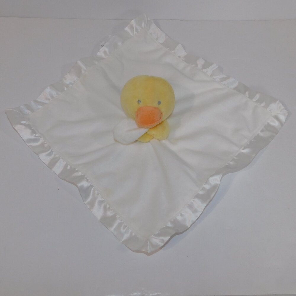 Carters Duck Security blanket White Yellow Satin Trim Plush Baby lovey Nunu